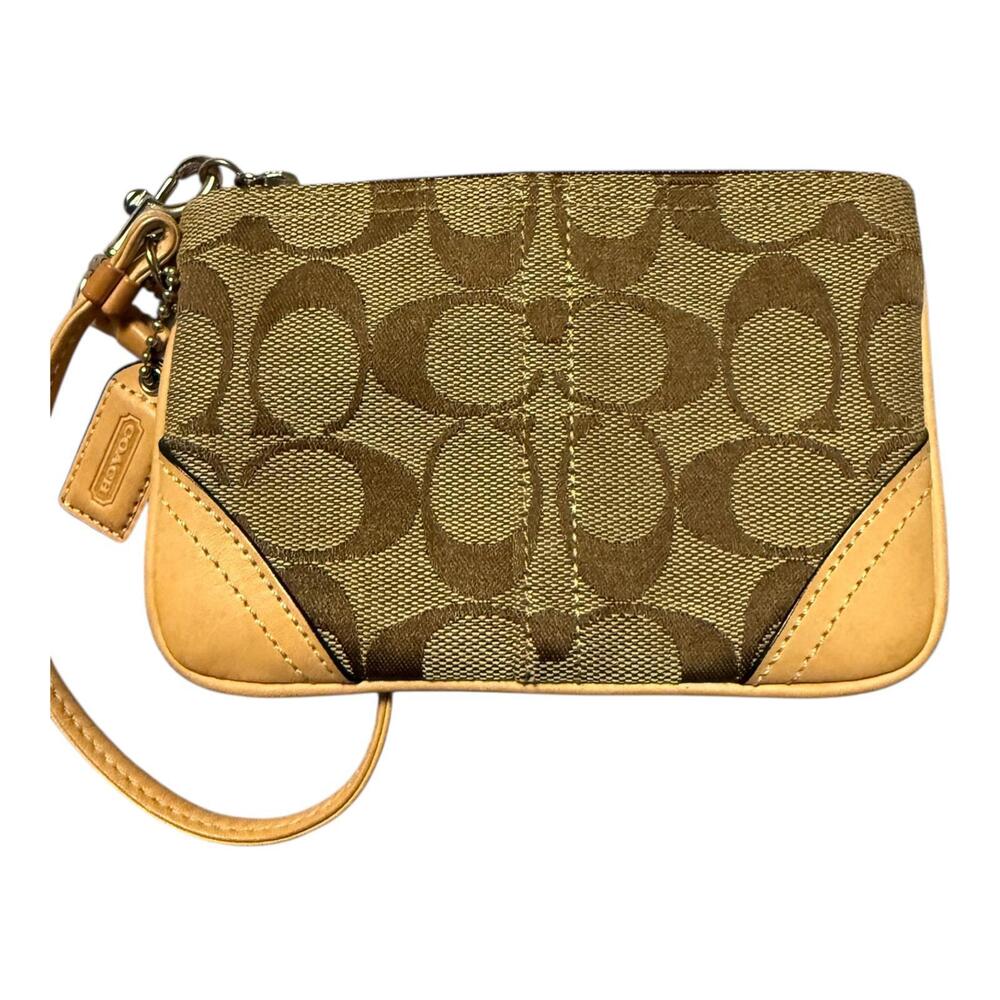 Coach Signature Canvas & Yellow Leather Corner Zip Wristlet (circa 2008-2012)
